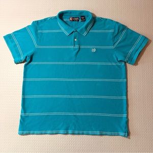 Chaps‎ polo white stripes turquoise blue short sleeve collar two buttons XXL 2XL